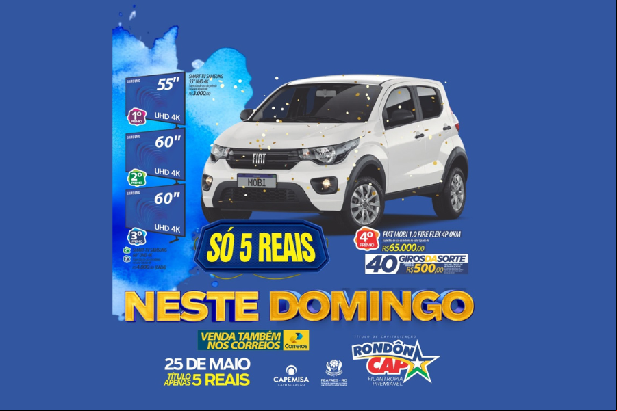RONDÔNCAP: Domingo tem Carro 0km, 3 super TVs, 40 Giros e o Título só 5 reais.